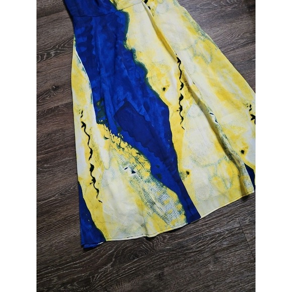 DKNY Women's Side Ruched Sleeveless Midi Dress In Lemonade Combo - Picture 7 of 14